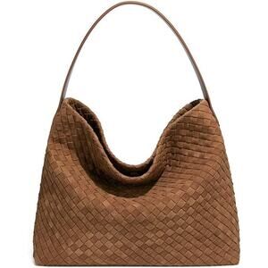New Woven Chestnut Brown Suede Leather Adjustable Strap Stachel Shoulder Bag